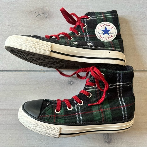 Converse Green and Red Tartan Plaid High-Tops Holiday Sneakers - Picture 4 of 4